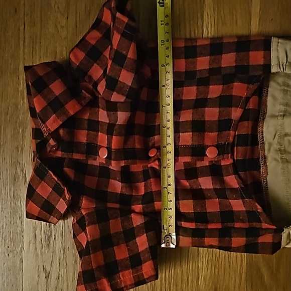 Pet Costume Red Plaid Shirt with Khaki Overalls One Piece Medium Breed Size NWOT - Picture 5 of 11